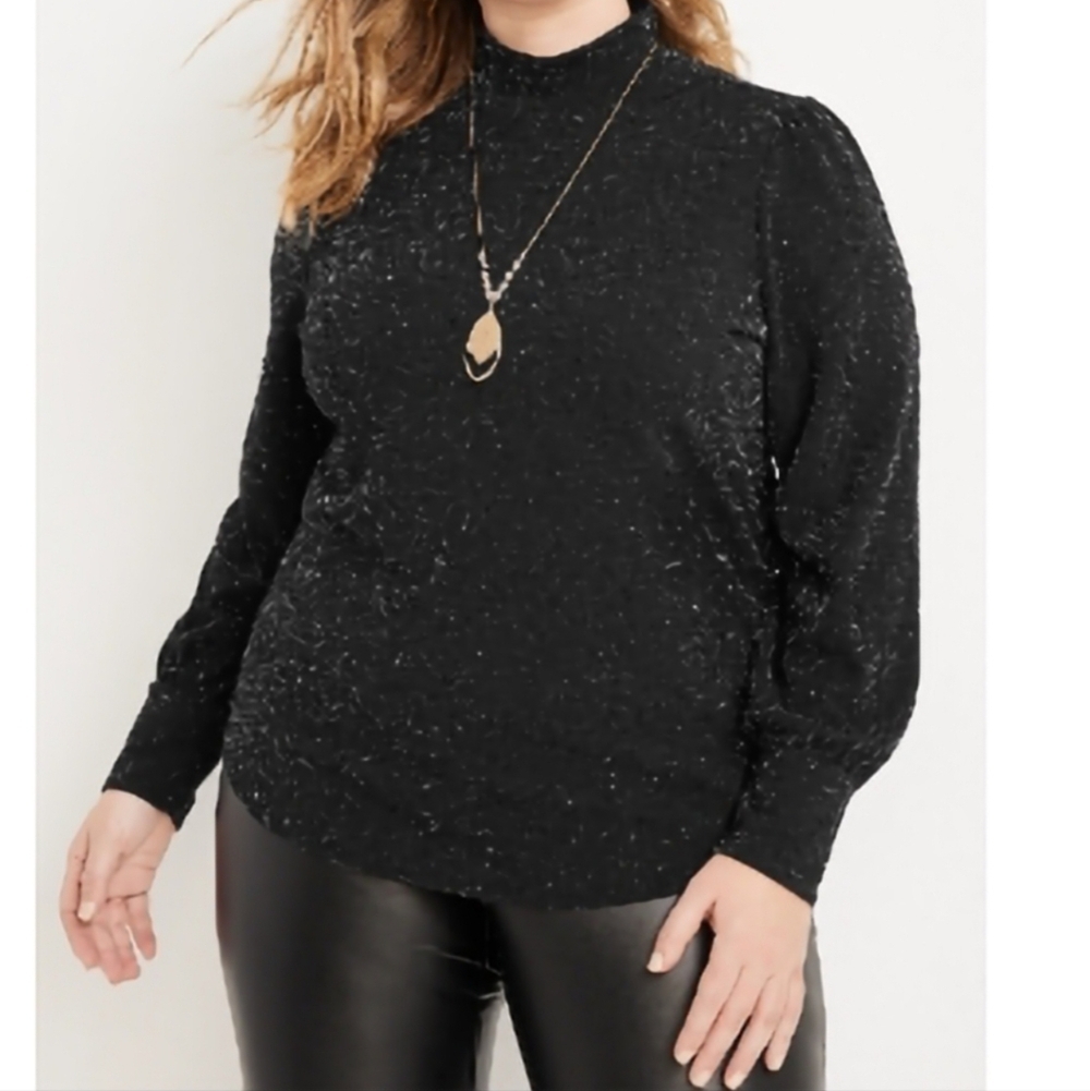 Maurices Black Sparkle Mock Neck Long Sleeve Blouse NWT